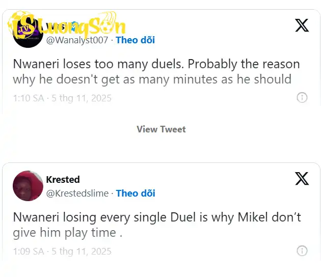 Nhiều CĐV đã chỉ trích màn trình diễn của Nwaneri Nhiều CĐV đã chỉ trích màn trình diễn của Nwaneri